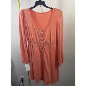 Trendsi Coral Pink Button Down Long Sleeve Empire Waist Mini Dress New